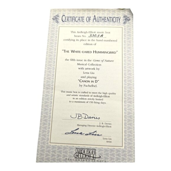 White-Eared Hummingbird Music Box Lena Liu Ardleigh-Elliott Pachelbel's Canon D - Picture 2 of 13